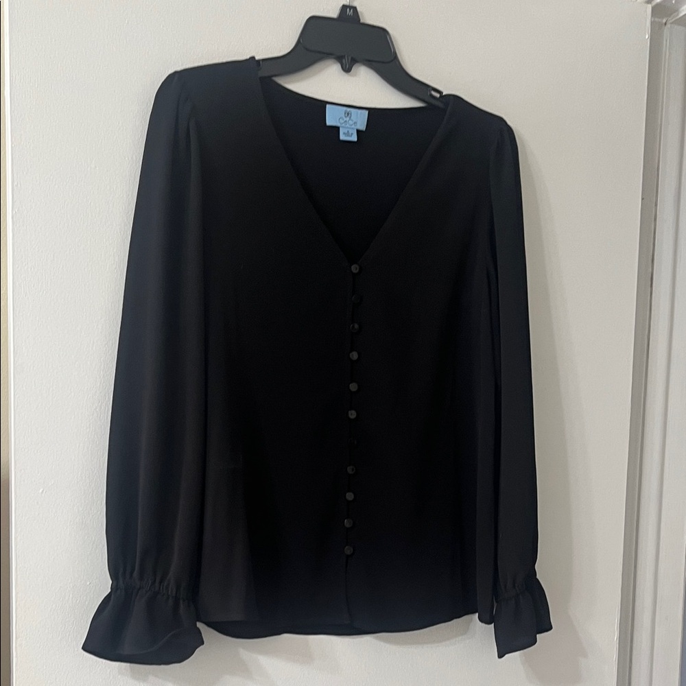 Cece Elegant Black Button-Up Blouse